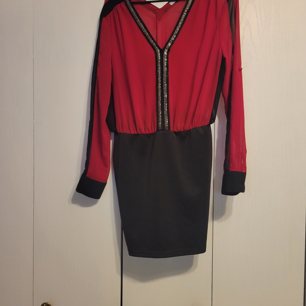 Xtaren Red and Black V-Neck Dress